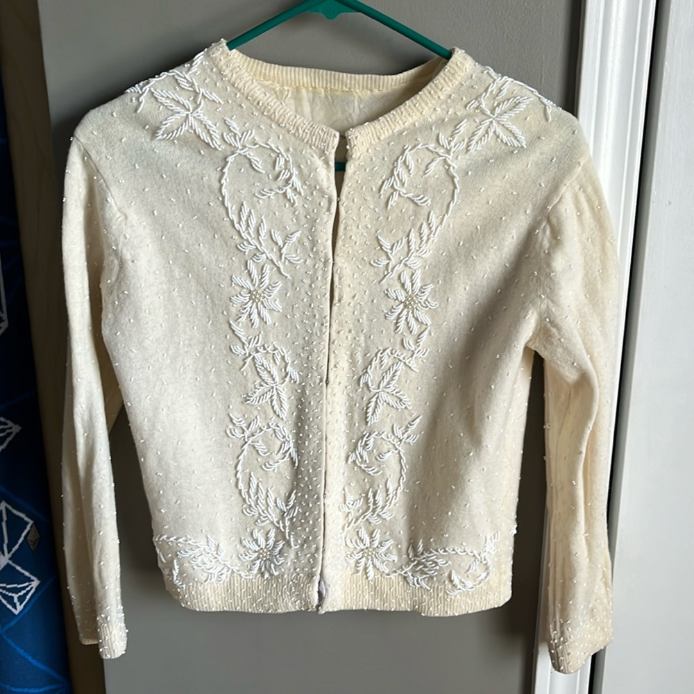 Stunning beaded vintage cream cardigan sweater